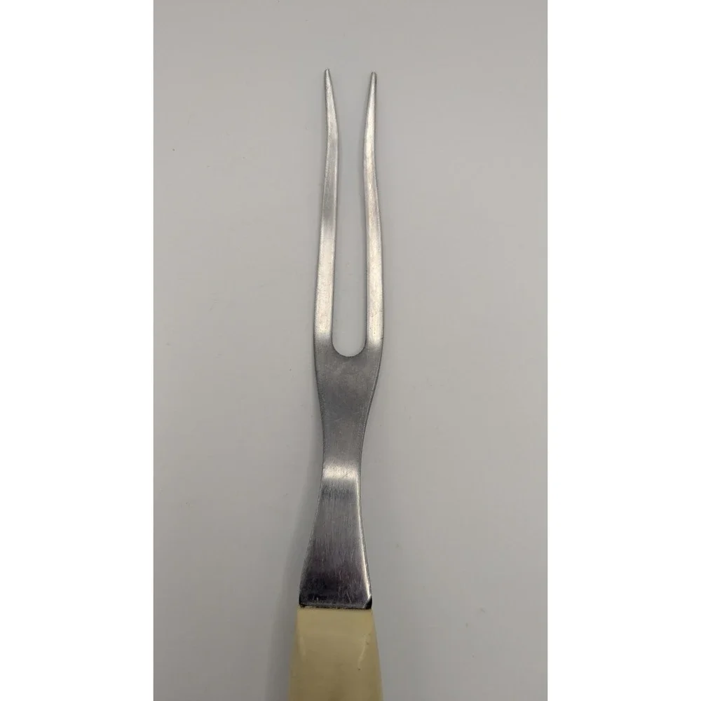 Camillus Stainless Steel Meat Carving Fork Vintage Cream‎ Handle 2 Tine USA Made